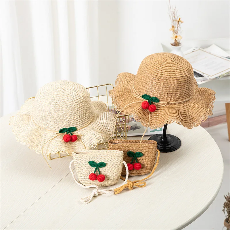 Kids Hat For Girls 2-7Y Straw Children's Sunshade Cap Bag Summer Baby Travel Sunscreen Beach Hat Sun Fisherman Cap Fashion Style