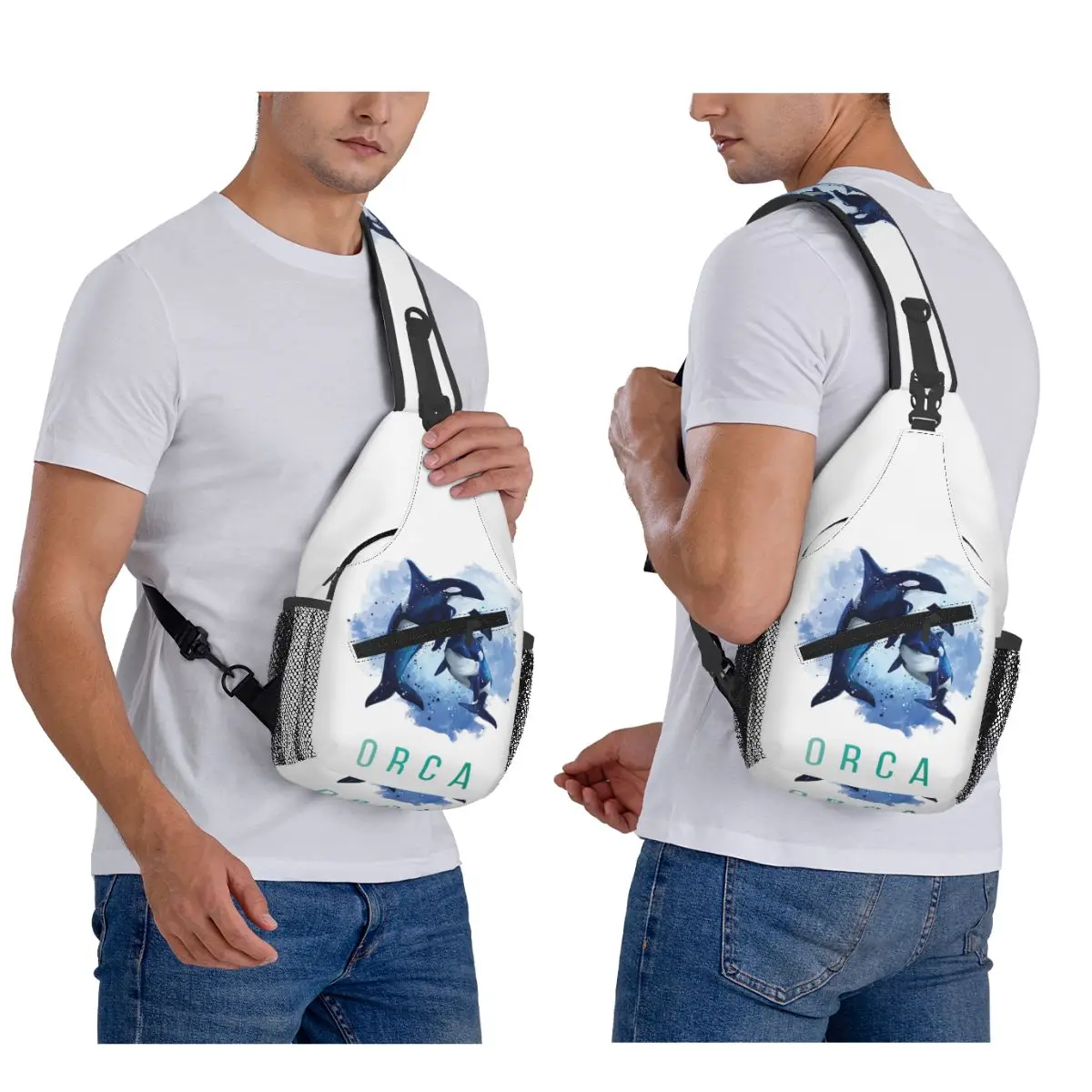 Orca Aquatic Sea Ocean Killer Whale Chest Bag Men Sling Crossbody Backpack Chest Bag Travel Hiking Daypack Shoulder Bag