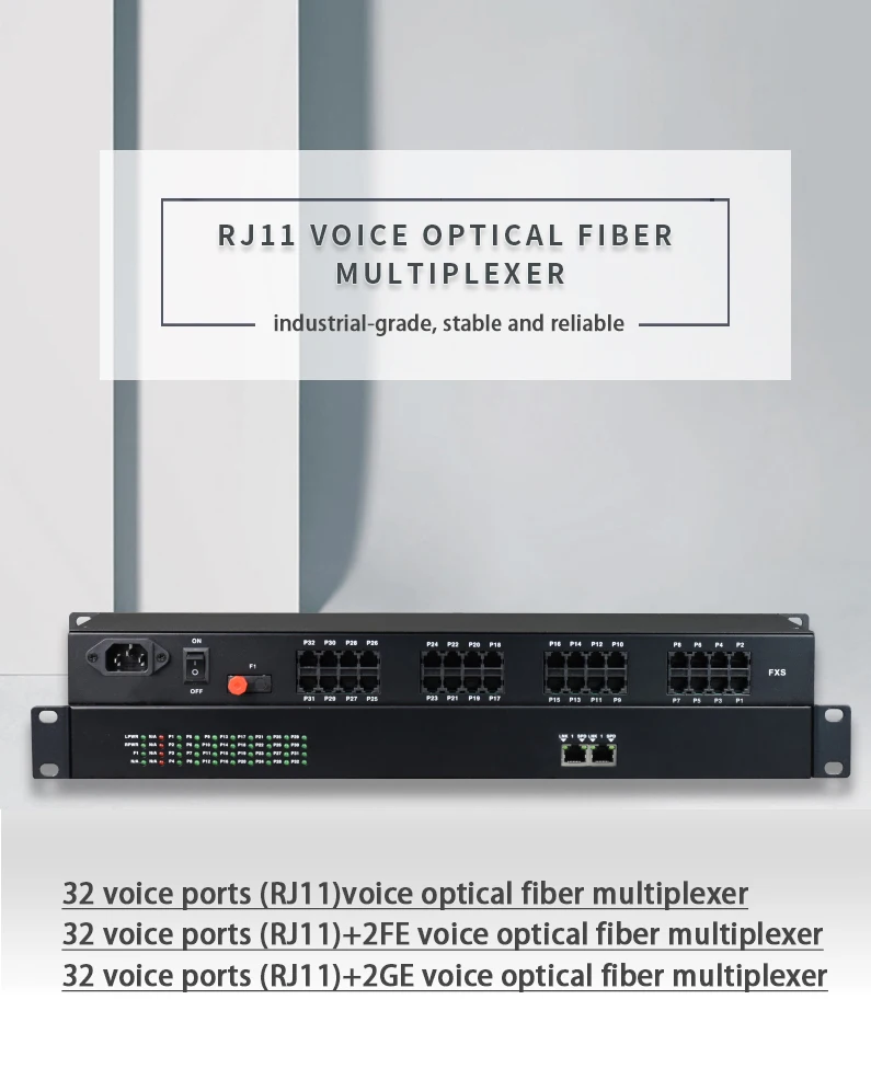 32 canales POTS teléfono RJ11 a convertidor de fibra óptica con Ethernet rápido