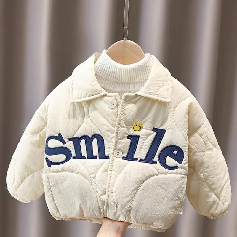 2026 Winter New Kids Baby Girls Light and Thin Lapel Single Buckle Warm Top Outwear Boy Toddler Cartoon Jacket Outfits 0-7Y