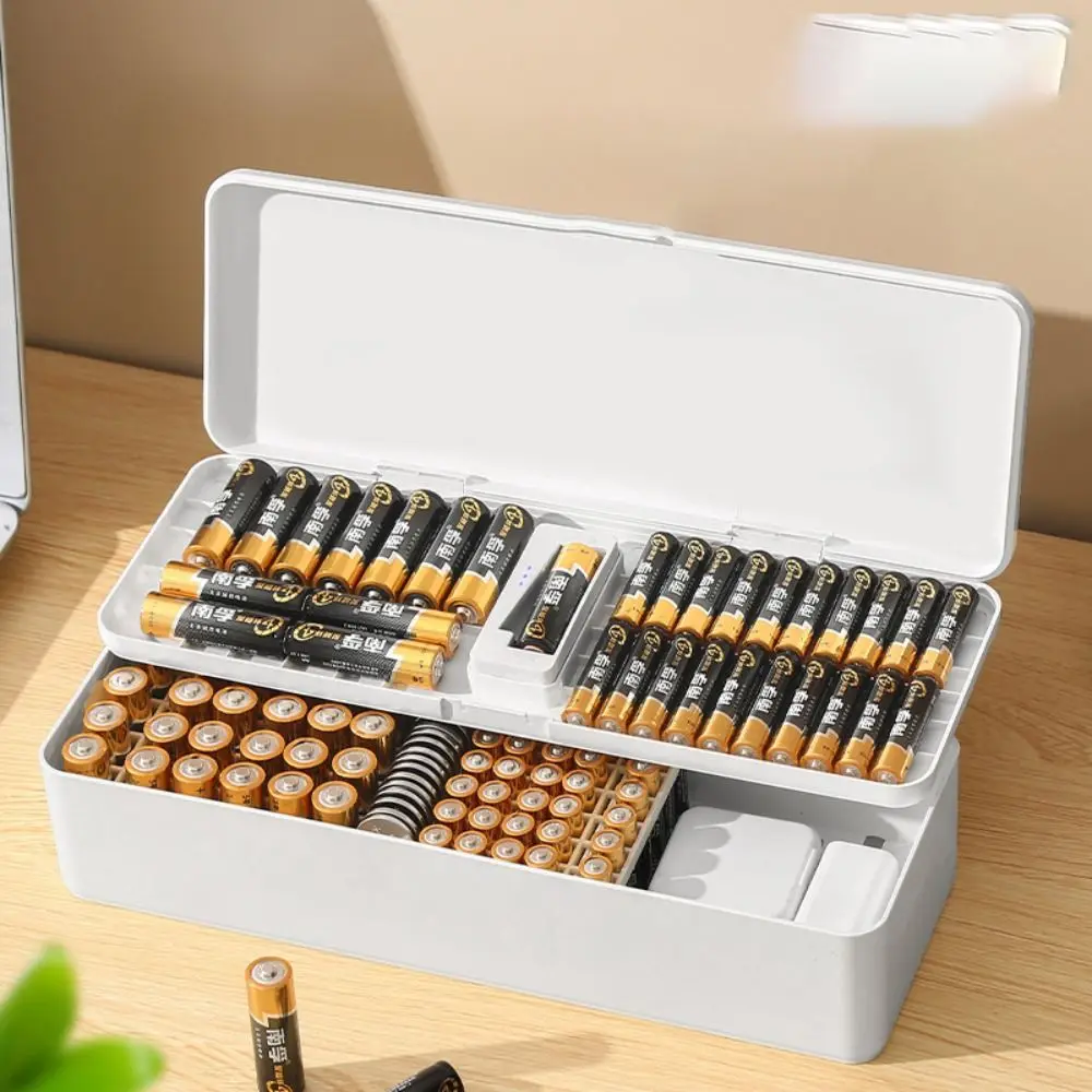 High Quality PP Battery Organizer Fall Prevention Wear-resistant Battery Storage Box Durable Bilayer Data Cable Case