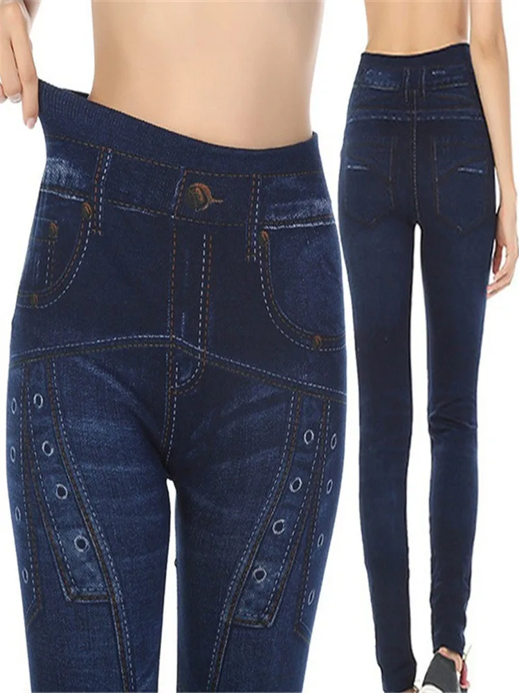 YGYEEG Leggings di Jeans in Denim imitati da donna Push Up Jeggings elastici a vita alta senza cuciture pantaloni estivi con stampa alla caviglia Dropship