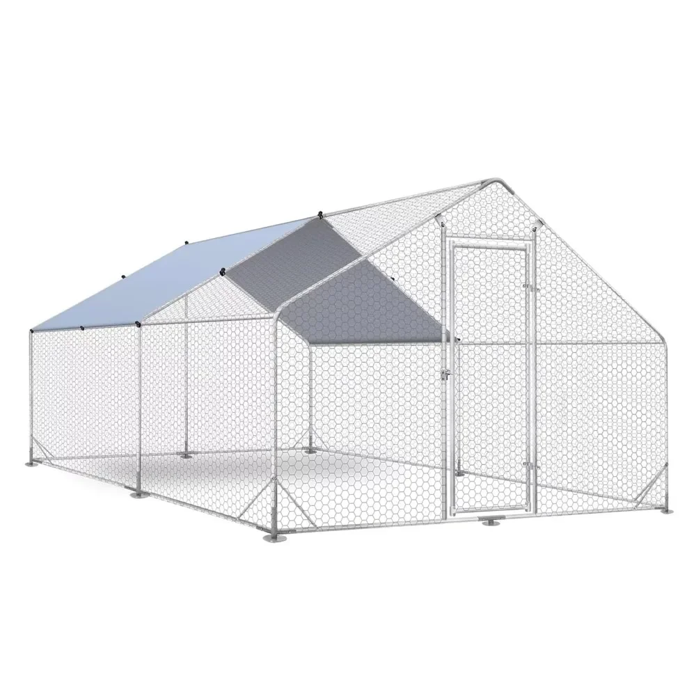 Outdoor Metal Chicken Coop Large Spire-Shaped Chicken Run with Waterproof and Anti-Ultraviolet Cover 13' L X 9.8' W X 6.4' H