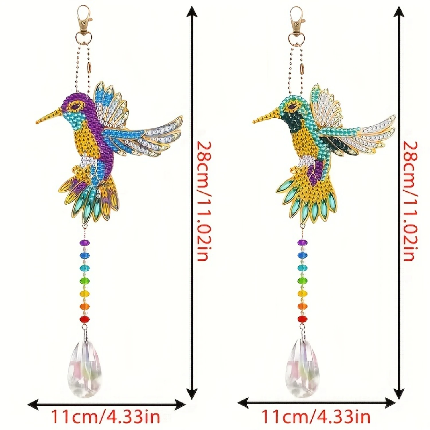 2 Piece DIY Crystal Hummingbird Painting Set – Capture Sunlight with Window Wind Chime Jewelry Kit for Adult Rhinestone Pendan