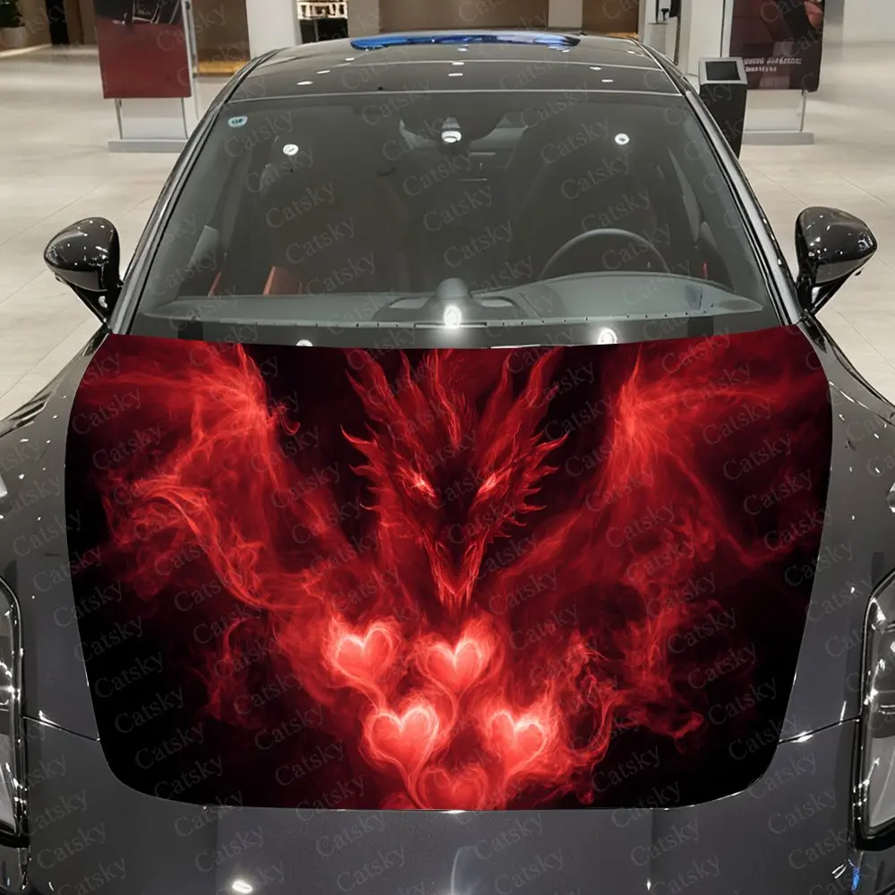 

Виниловая пленка для автомобиля Crimson Mist Heart Dragon, водонепроницаемая наклейка на капот автомобиля из ПВХ, самоклеящаяся устойчивая к царапинам наклейка на крышку двигателя