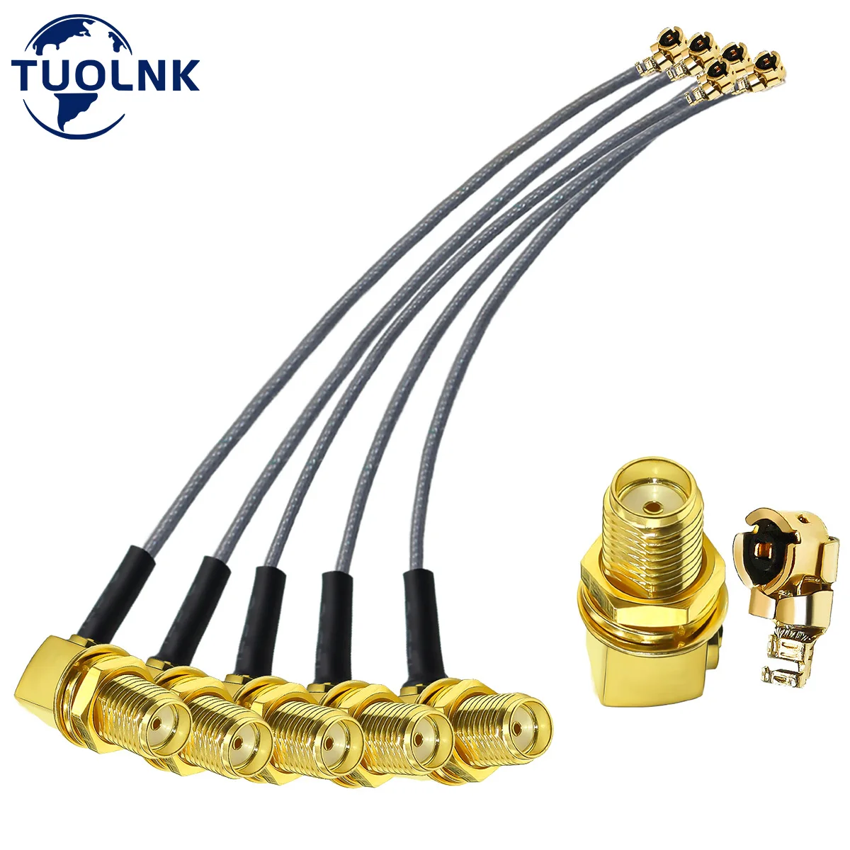 IPX to SMA Coaxial  Cable SMA Female Right Angle to IPEX UFL Female RF Pigtail Grey Cable for Network 1.13mm Coax Cable 5PCS