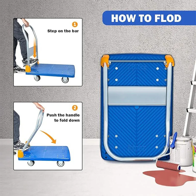 تحميل وتخزين عربة دفع يدوية قابلة للطي ، شاحنة منصة ، عجلات دوارة درجة ، سعة وزن 440 رطل