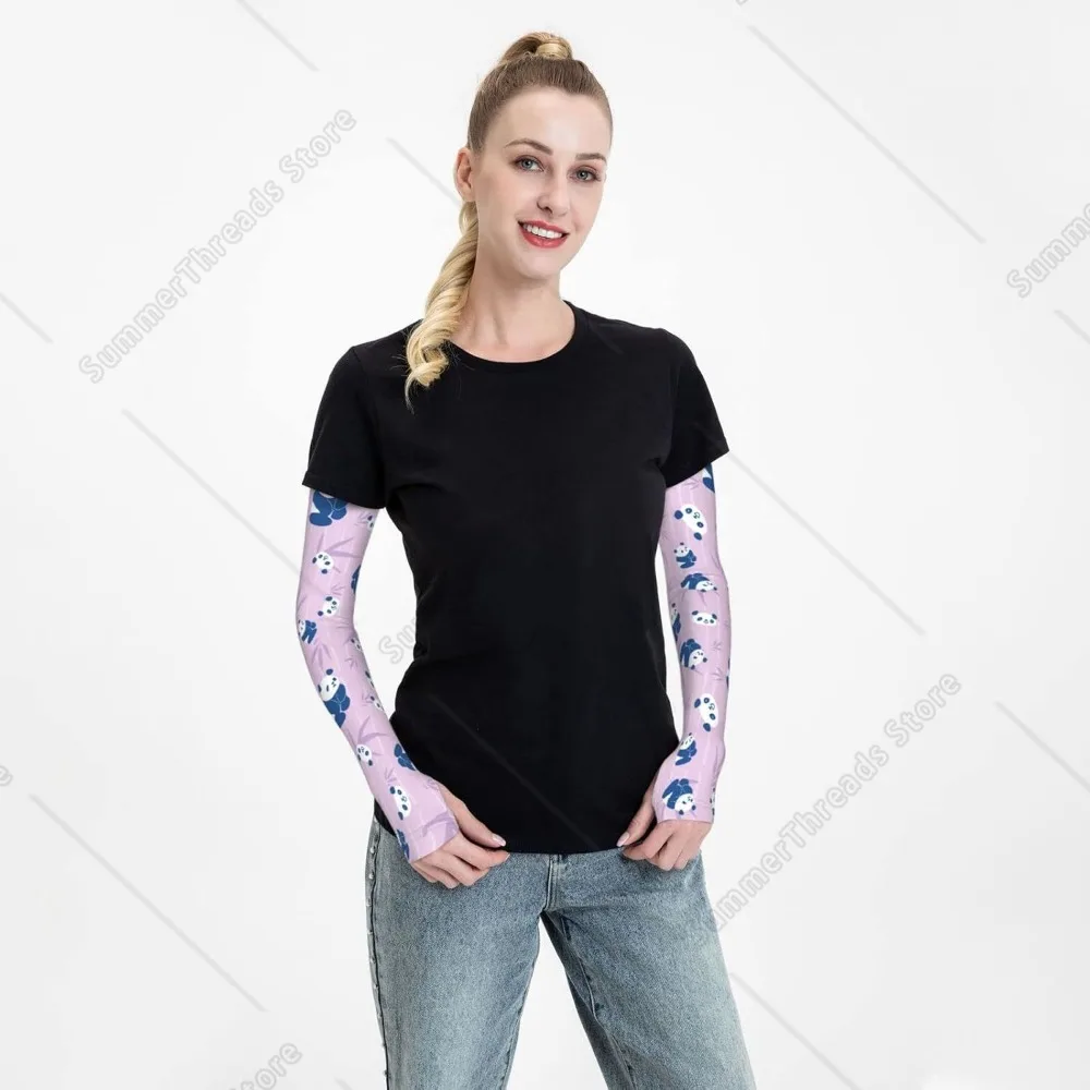 Bonito panda braço de bambu anti-uv jardinagem fazenda mangas de seda gelo antiderrapante tatuagem braço manguito para homem e mulher