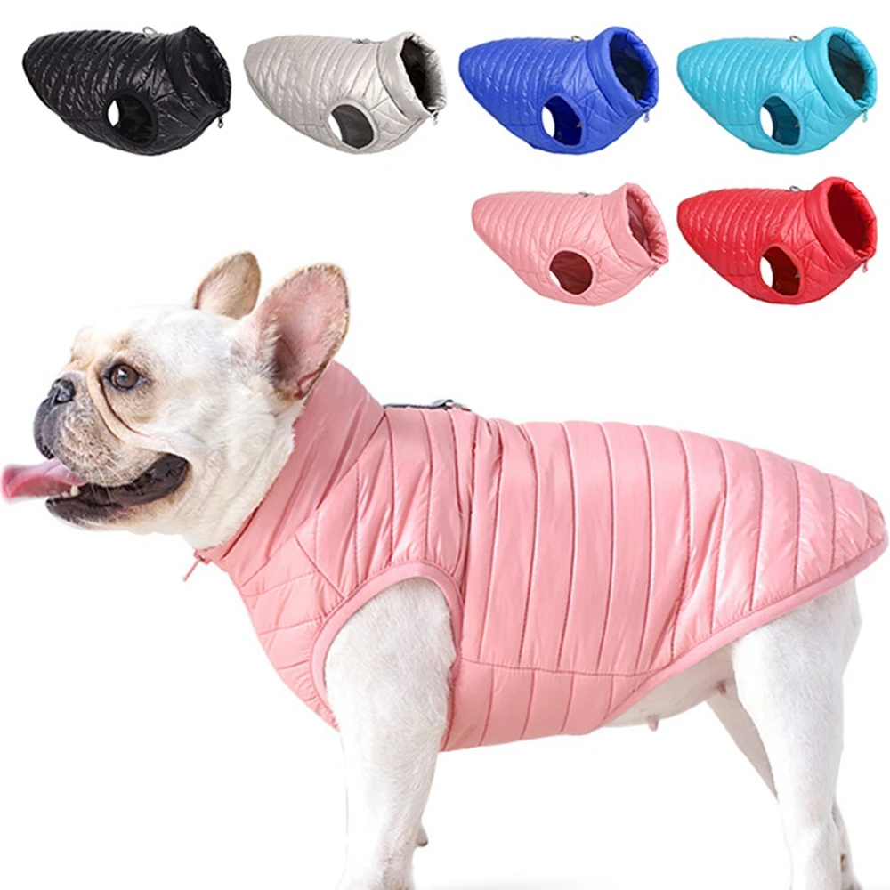 Winter Clothes Puffer Vest Dog Jacket Ultra Thin Zip Up Wind Breaker with Dual D Ring Leash Waterproof Big Dogs Sweater Coat