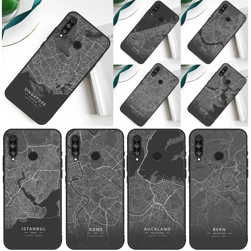 Ins Travel Country Sketch City Map For Huawei P30 Pro P60 P50 P20 P40 P Smart Nova 9 5T Honor Magic 5 Lite X8 X9 a 50 70 Case