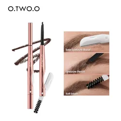 O.TWO.O 3 In 1 Eyebrow Pencil With Eyebrow Trimmer Precise Brow Definer Natural Brown Grey Color Waterproof Eye Brows Pen