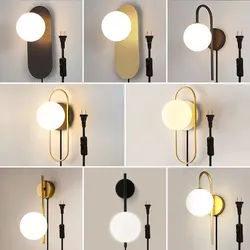 Frosted Glass Ball Indoor LED Wall Lamps with Plug Switch Black Gold G9 LED Wall Lights Wall Sconce for Corridor Aisle