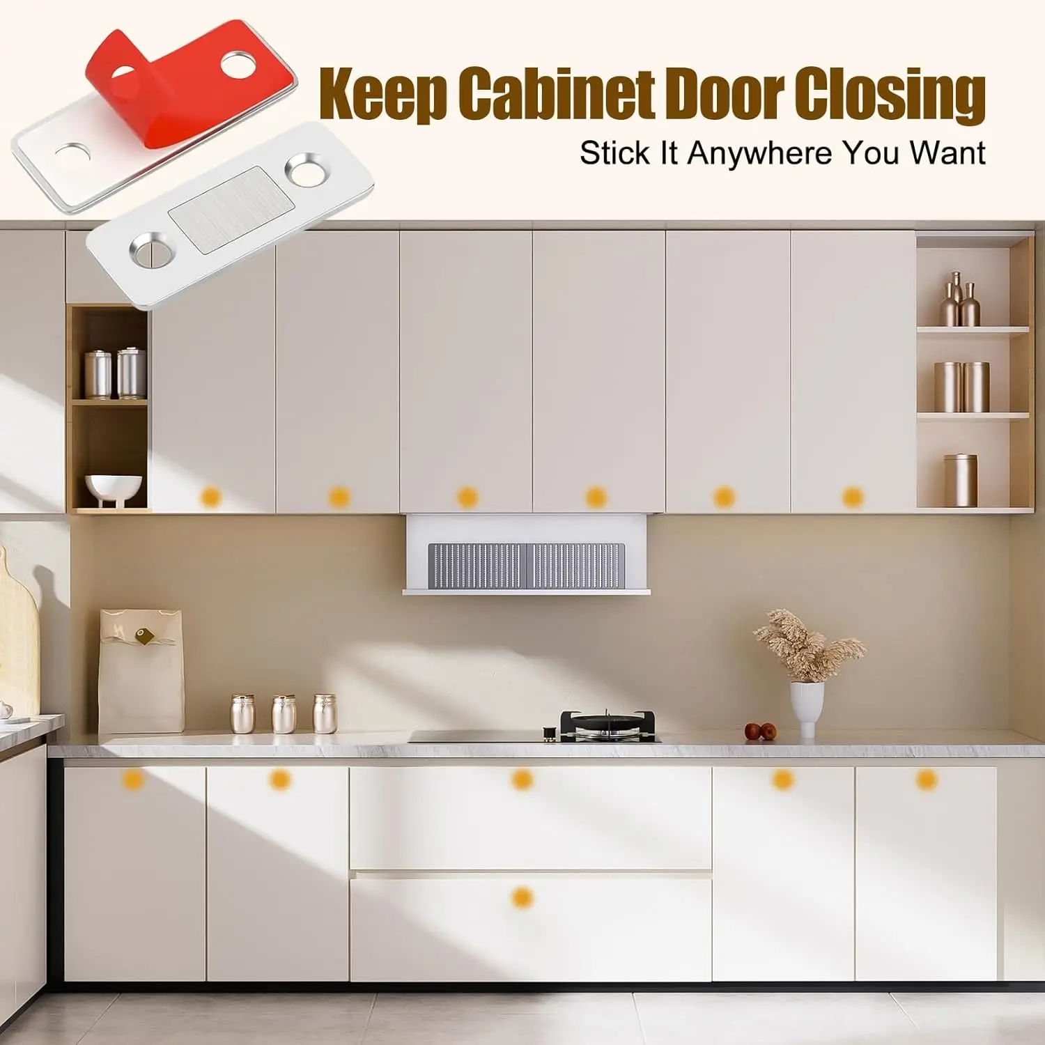 Ultra thin magnetic cabinet door latch，adhesive stainless steel magnet，cabinet door lock used for kitchen，bathroom，and closet
