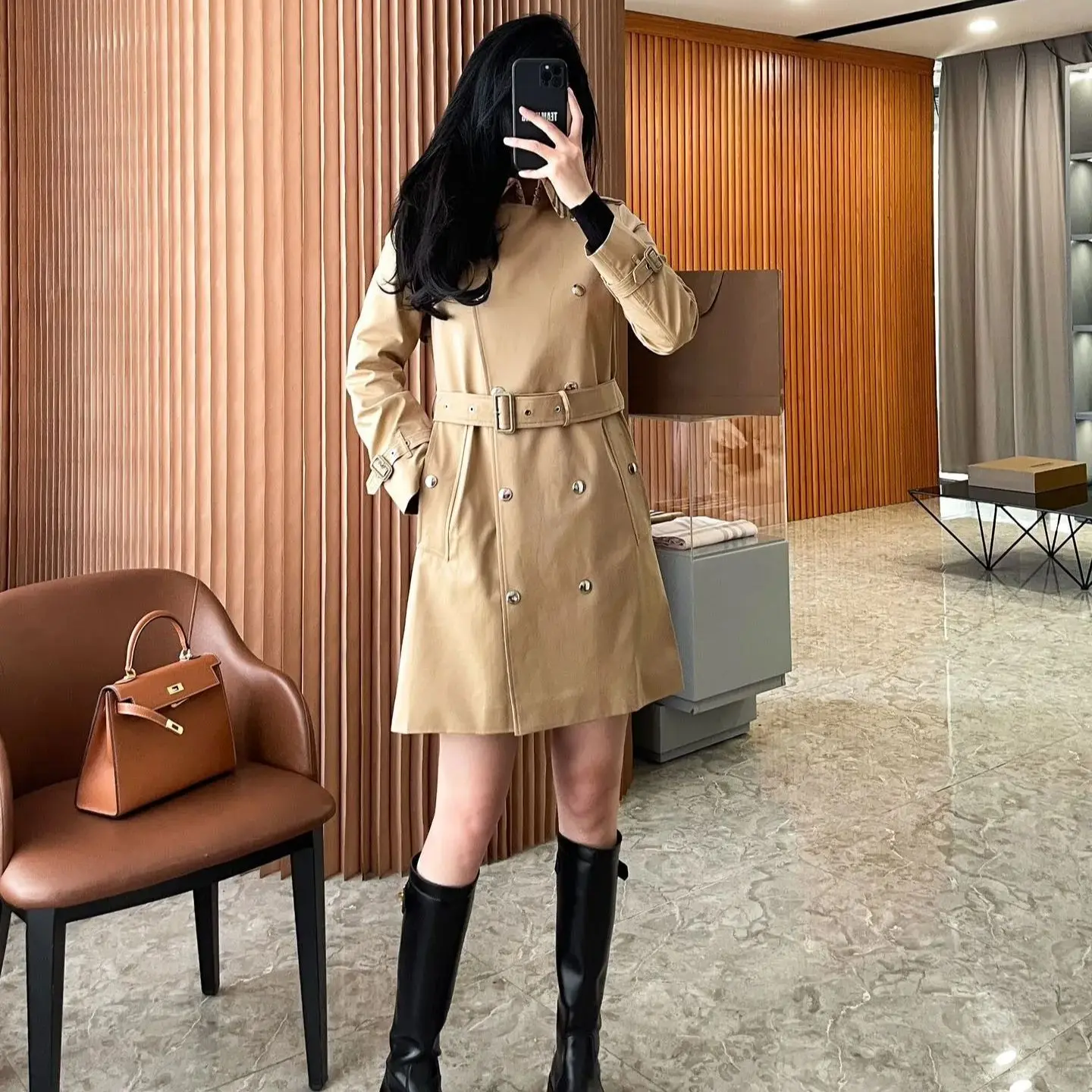 

Plaid lining panels trim cotton classic trench coat