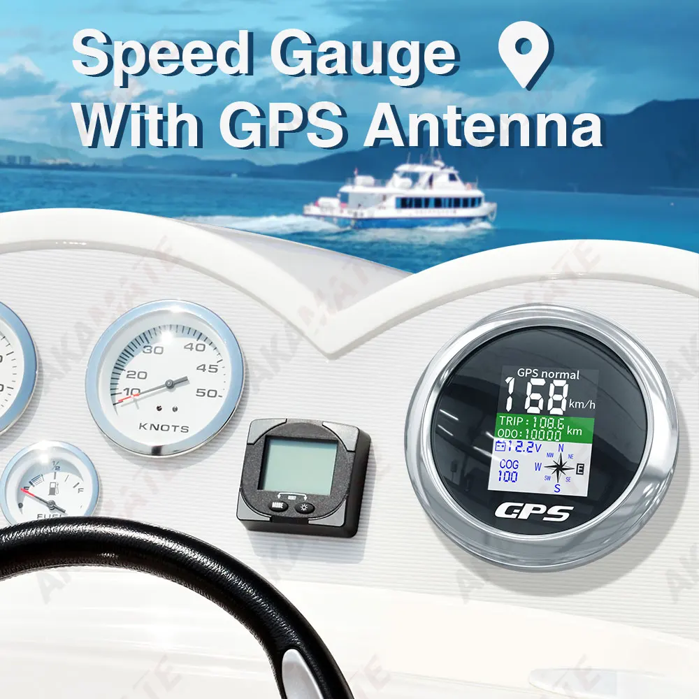 Compteur de vitesse GPS pour bateau, odomcirculation marine, écran blanc numérique, antenne GPS, étanche pour bateau, voiture, moteur, yacht, voltmètre, 85mm