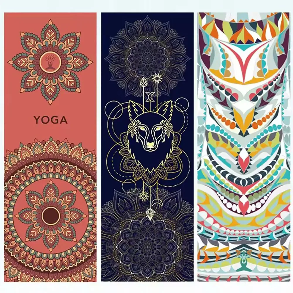 Non-Slip Yoga Towel 185*63 Portable Printed Microfiber Mat Cover for Hot Yoga Pilates Fitness Exercise Quick Dry Sweat Absorbent