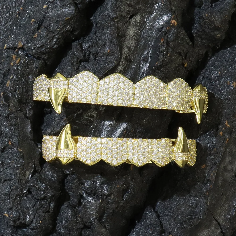 TrendMen الهيب هوب روك مصاص دماء النحاس زركونيا الأسنان المقبس تاج الأسنان للرجال بنين الذهب اللون معدن كريستال مجوهرات الحفلات هدايا #3