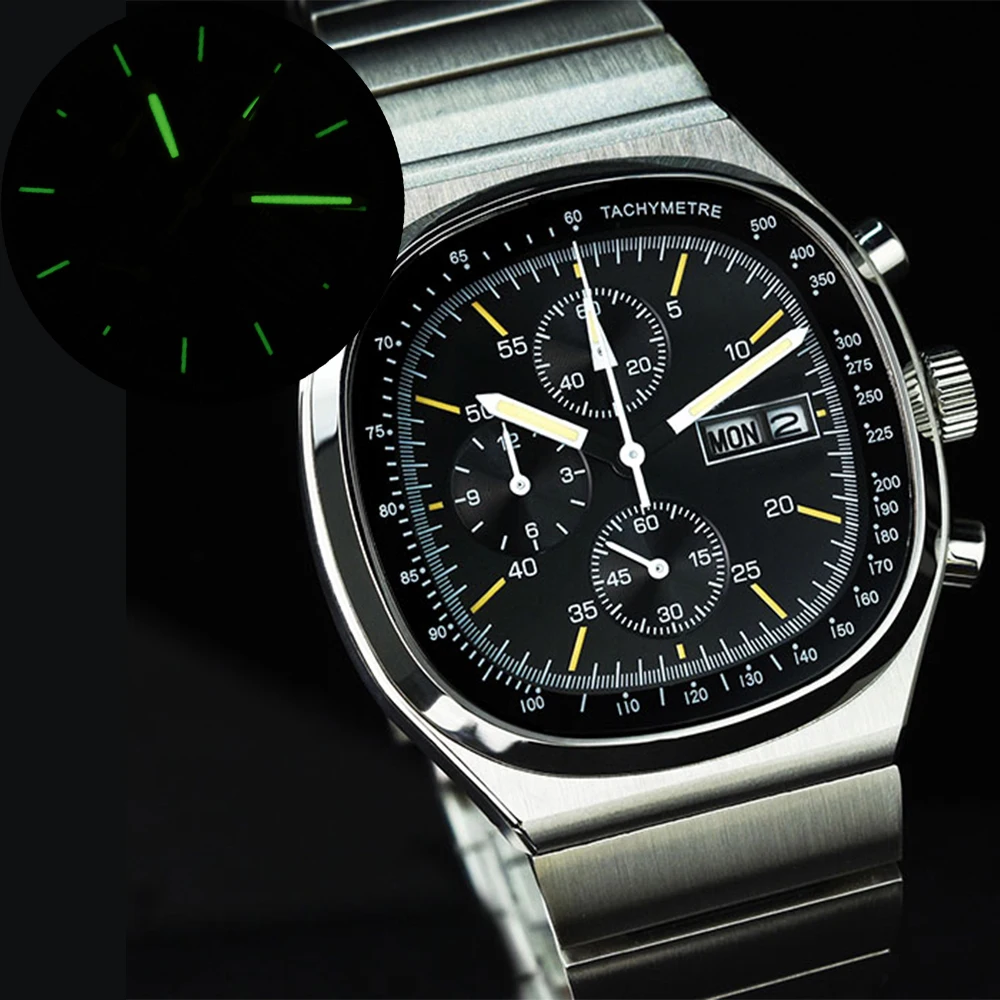 Hruodland 2026 New Fashion men's TV set design quartz timing watch stainless steel night light 5bar waterproof reloj hombre