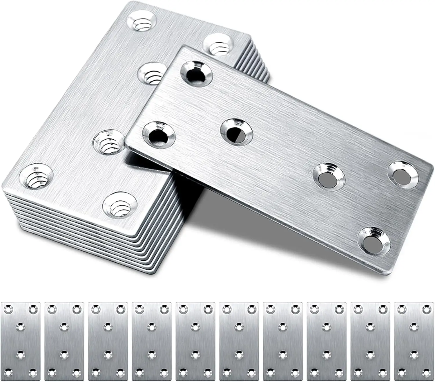 10pcs Flat Brackets for Wood, 80 × 40 × 1.75mm Flat Joining Plates, Bracket Heavy Duty, Stainless Steel Mending Plates