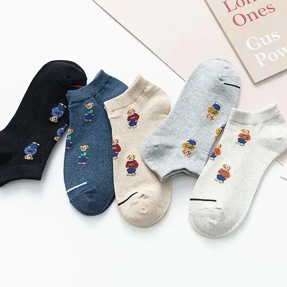 Men's Socks Cotton Cartoon Gentleman Onesize Harajuku Skateboard Sock Summer Breathable Breathable Ankle Low Tube Short Sox Gift