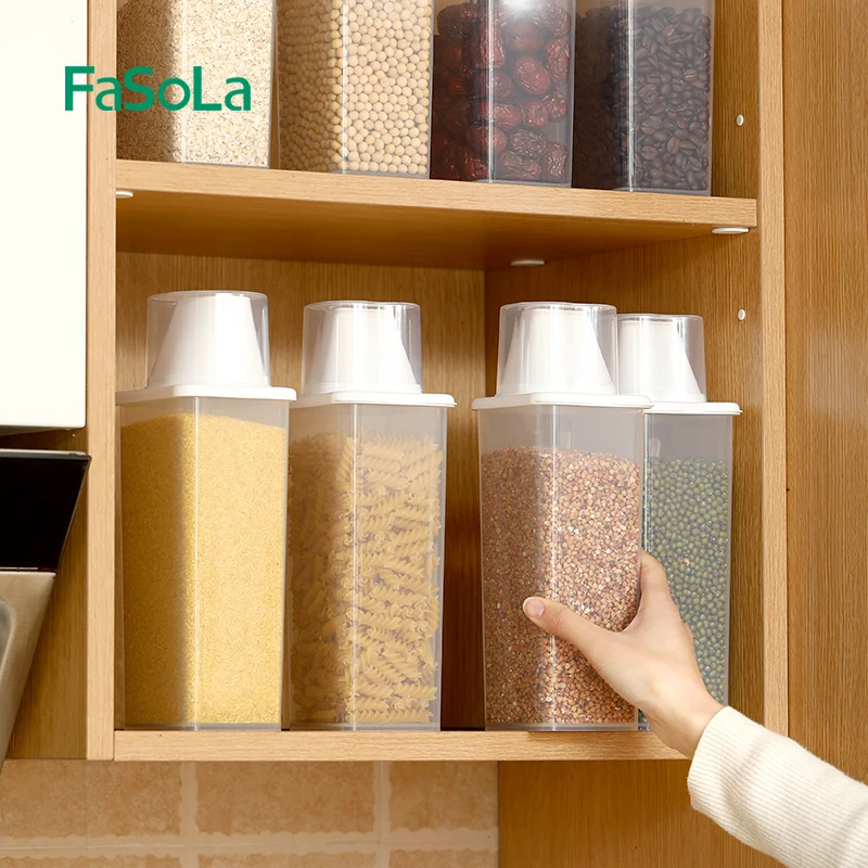 FaSoLa Plastic Storage Container Food Organizer Rice Dispenser Jars for Bulk Cereals Kitchen Storage Preservation Box