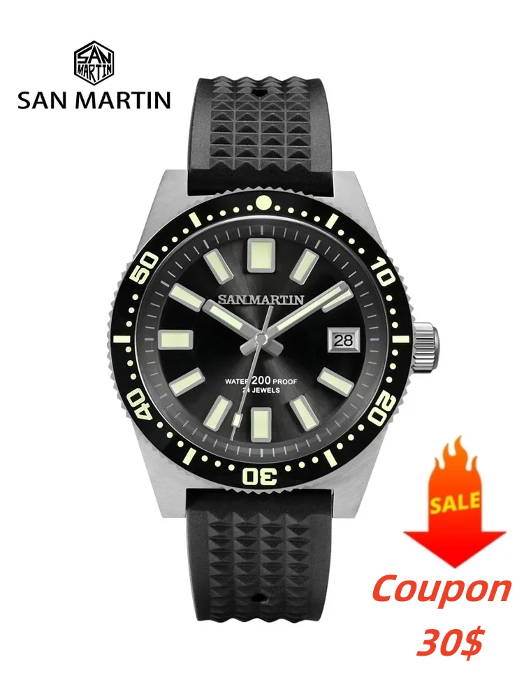 

San Martin New 62mas Diver Watch 40mm NH35 Automatic Mechanical Watch For Men Full Luminous Waterproof 200m Rubber Strap SN0007