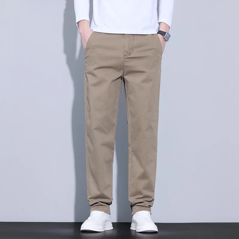 

2025 New Pants Business Loose Straight Casual Pants 98% Cotton Men's High Quality Comfortable Korean Style Wide Leg Pants Khaki