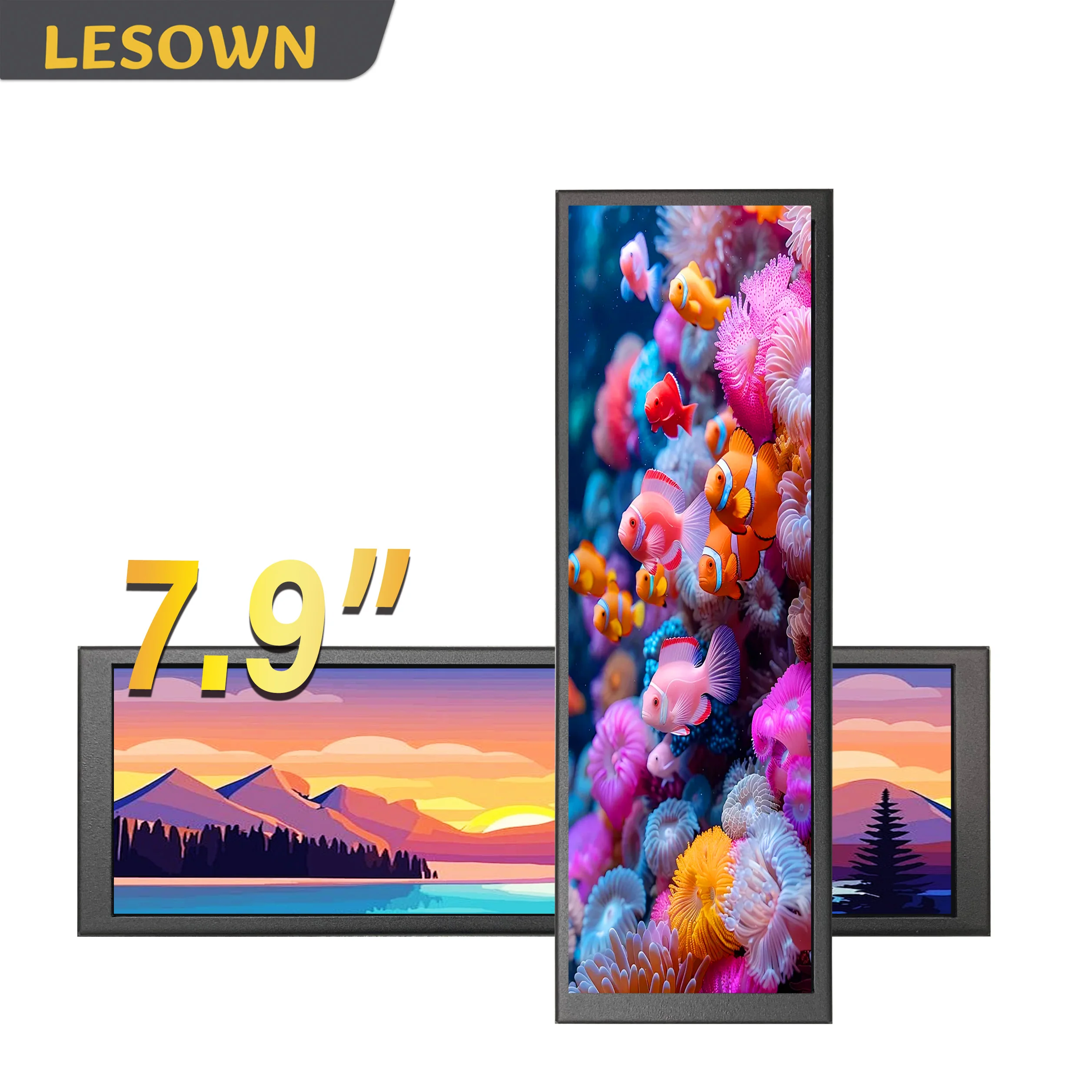 

LESOWN Compact Portable Monitor 7.9 8.8 Inch 400x1280 IPS LCD Stretched Bar Display Tiny Monitor for Laptop PC Extra Screen