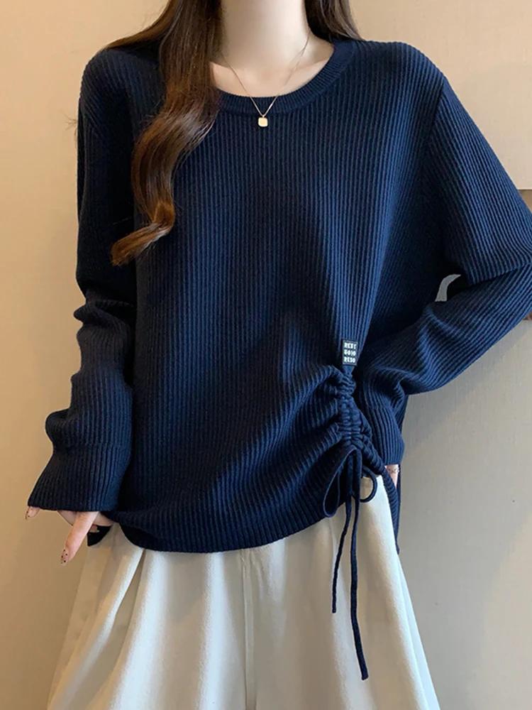 

Loose Knitted round Ne Sweater Women's plus Size Belted Base irt Ciwalk Cleanfit Sle Long Sve Autumn Winter New Ar...