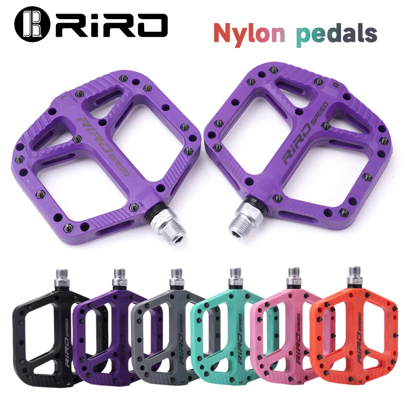 Pedales de nylon RIRO para bicicleta ultraligeros con rodamientos sellados DU, pedales de plataforma para bicicleta de montaña y carretera, color morado, antideslizantes, pedales de nylon para MTB.