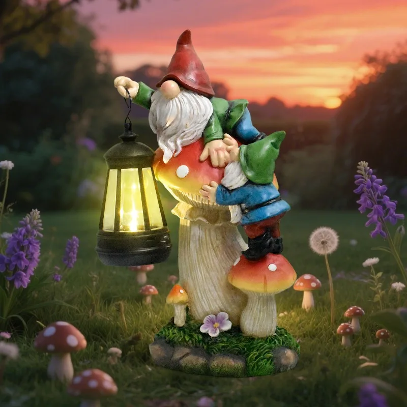 

Resin Flocking Lantern Dwarf Statue - Cartoon Gnome for Home & Garden Decor Desk Ornament