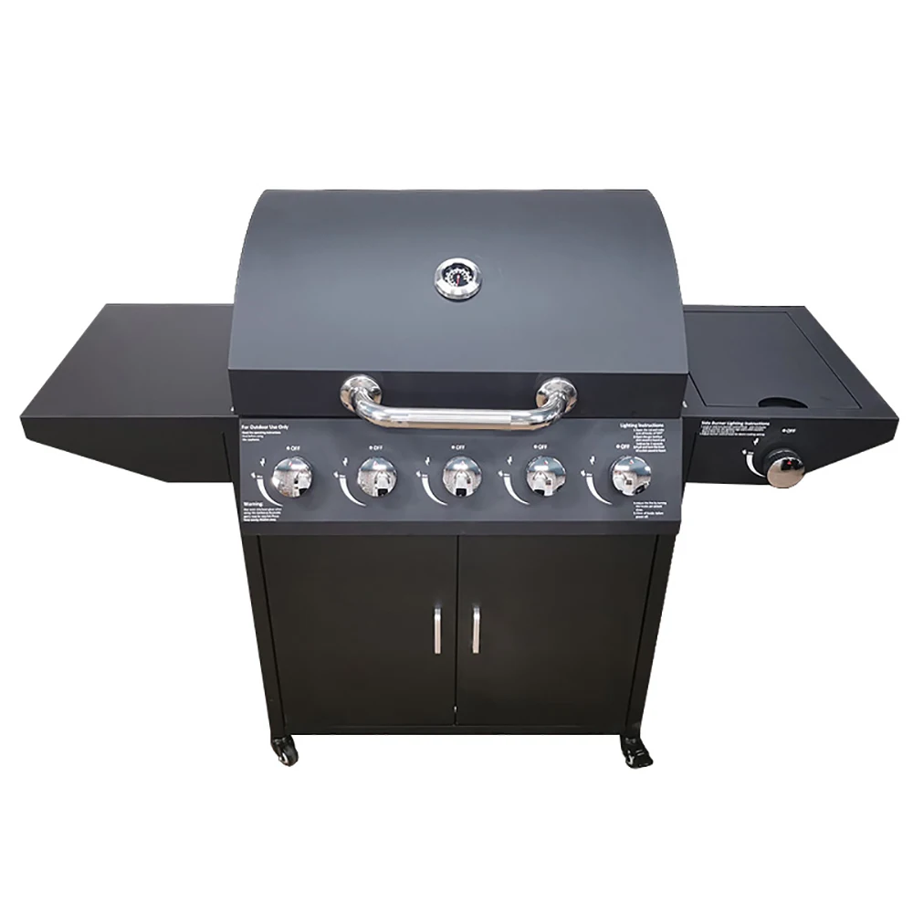 Outdoor Stainless Steel Gas Grill 5+1 Burner Side Table Portable for Garden Kitchen Propane Gas Type Powder Coated
