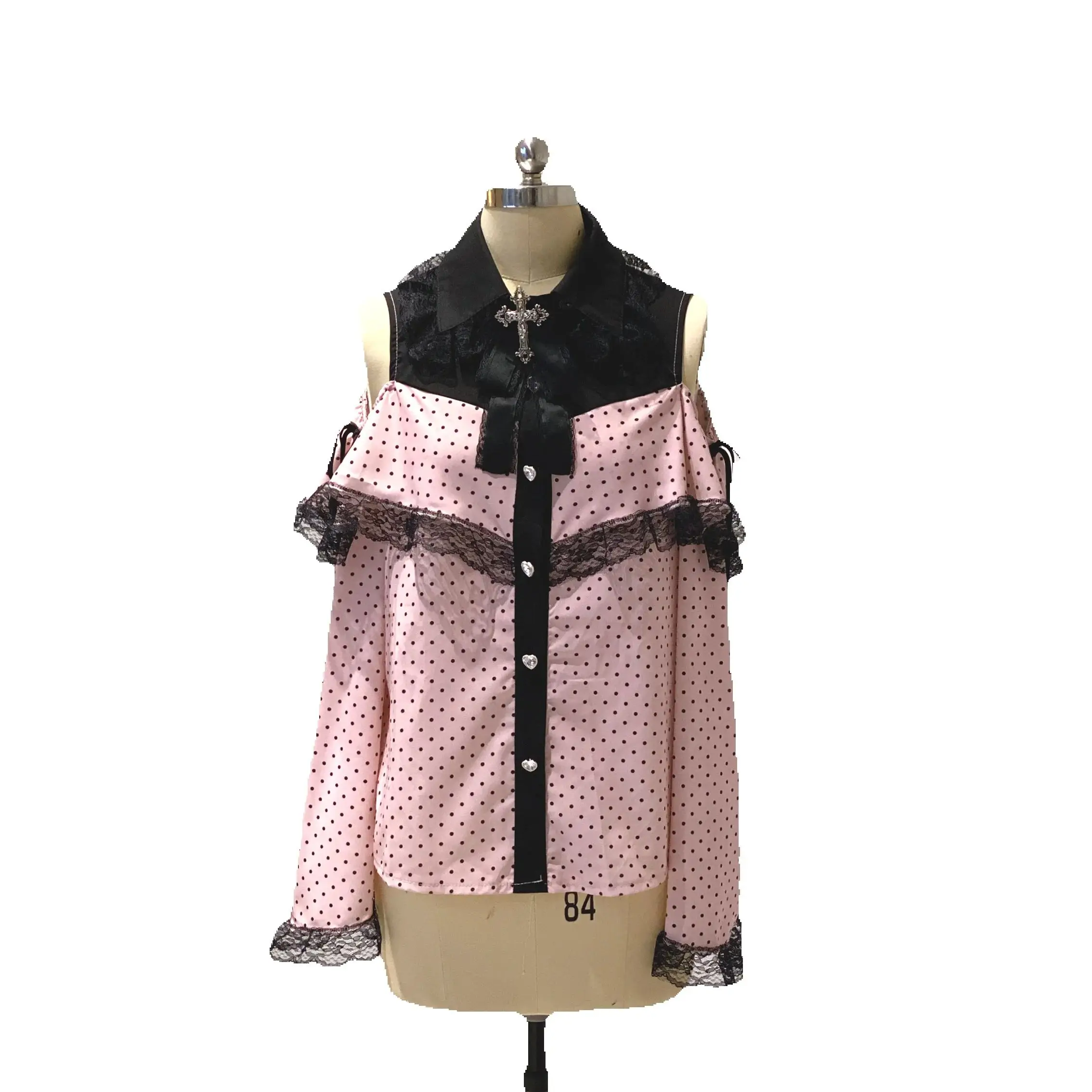 

Новые японские осенние блузки с открытыми плечами и длинными рукавами, элегантные кружевные топы в стиле Лолиты с отложным воротником, однобортные женские рубашки в горошек