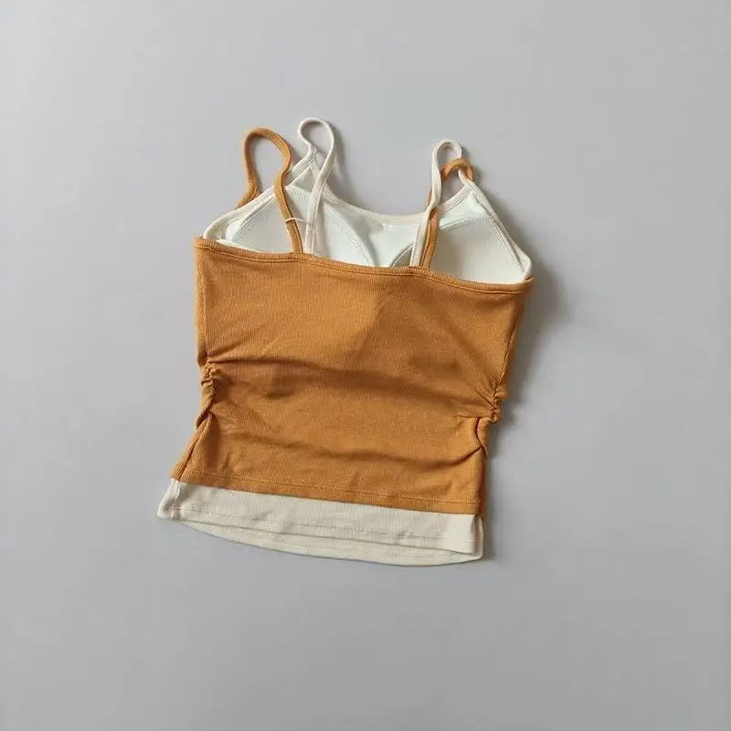 

Fake Two-Piece Contrast Color Camisole Women's Bralette with Padded Cups No Bra Needed Innerwear Outerwear Yoga Wear Sports Top
