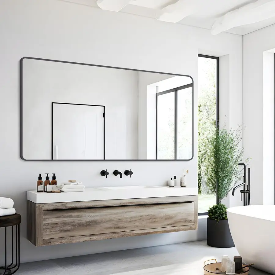 x 55Bathroom Mirror, Matte Black Wall Mirror with Metal Frame, Decorative Rectangular Vanity Mirror for Bedroom Bathroom Living