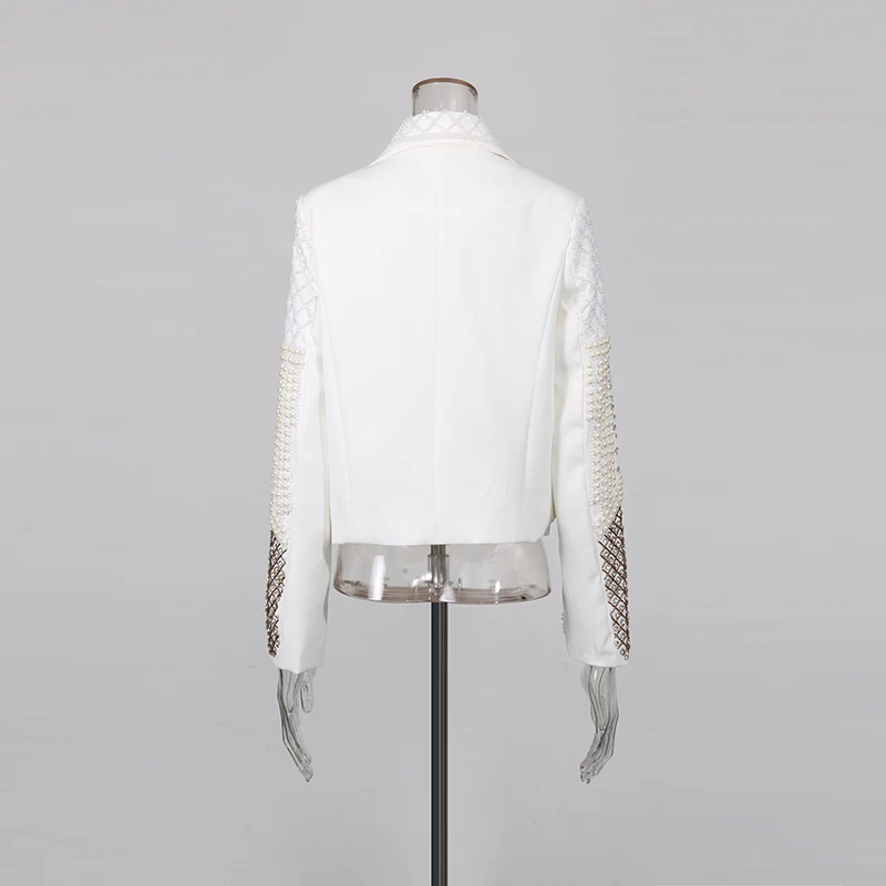 TWOTWINSTYLE Hit Color Spliced Pearl Jackets for Women Lapel Long Sleeve Designer Chic Coats Female Fashion New