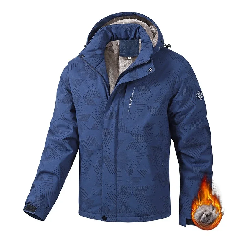 Winter Men's Fleece Camouflage Parkas Outdoor Thicken Warm Clothing Men Plush Printed Hooded Jackets Windproof Sports Parka Coat