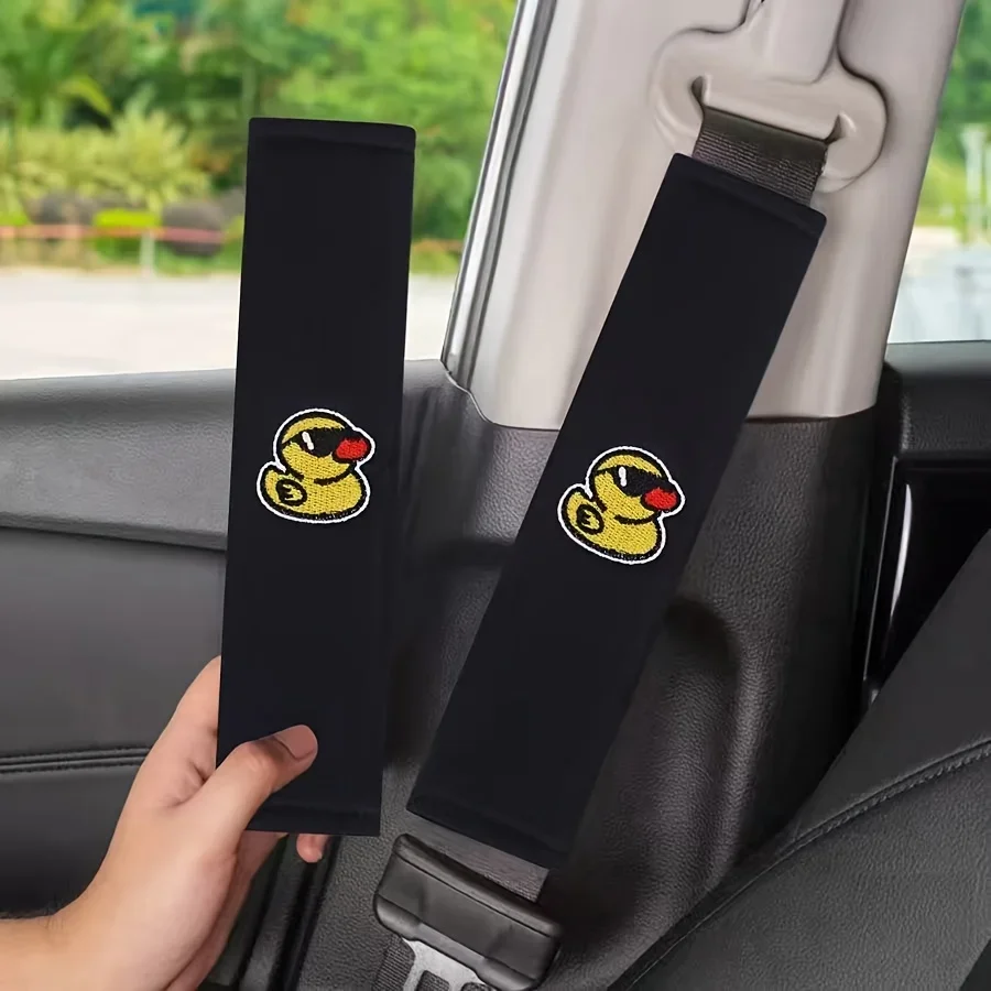 1 Pair Embroidered Yellow Duck Car Seat Belt Accessories Neck Shoulder Cute Soft Comfortable