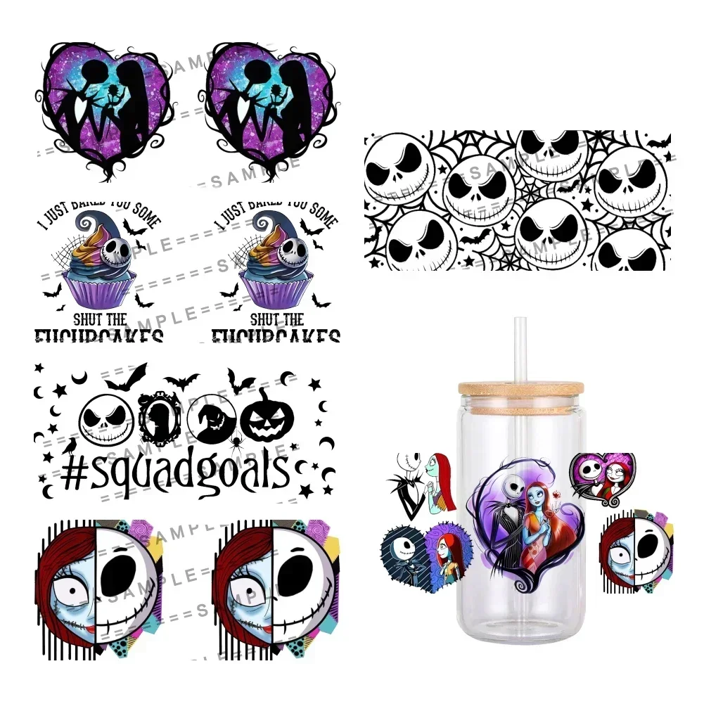 

The Nightmare Before Christmas Disney UV DTF Sticker Halloween Waterproof No Heat NeededDecals For 16oz Glass Cup Wrap Stickers