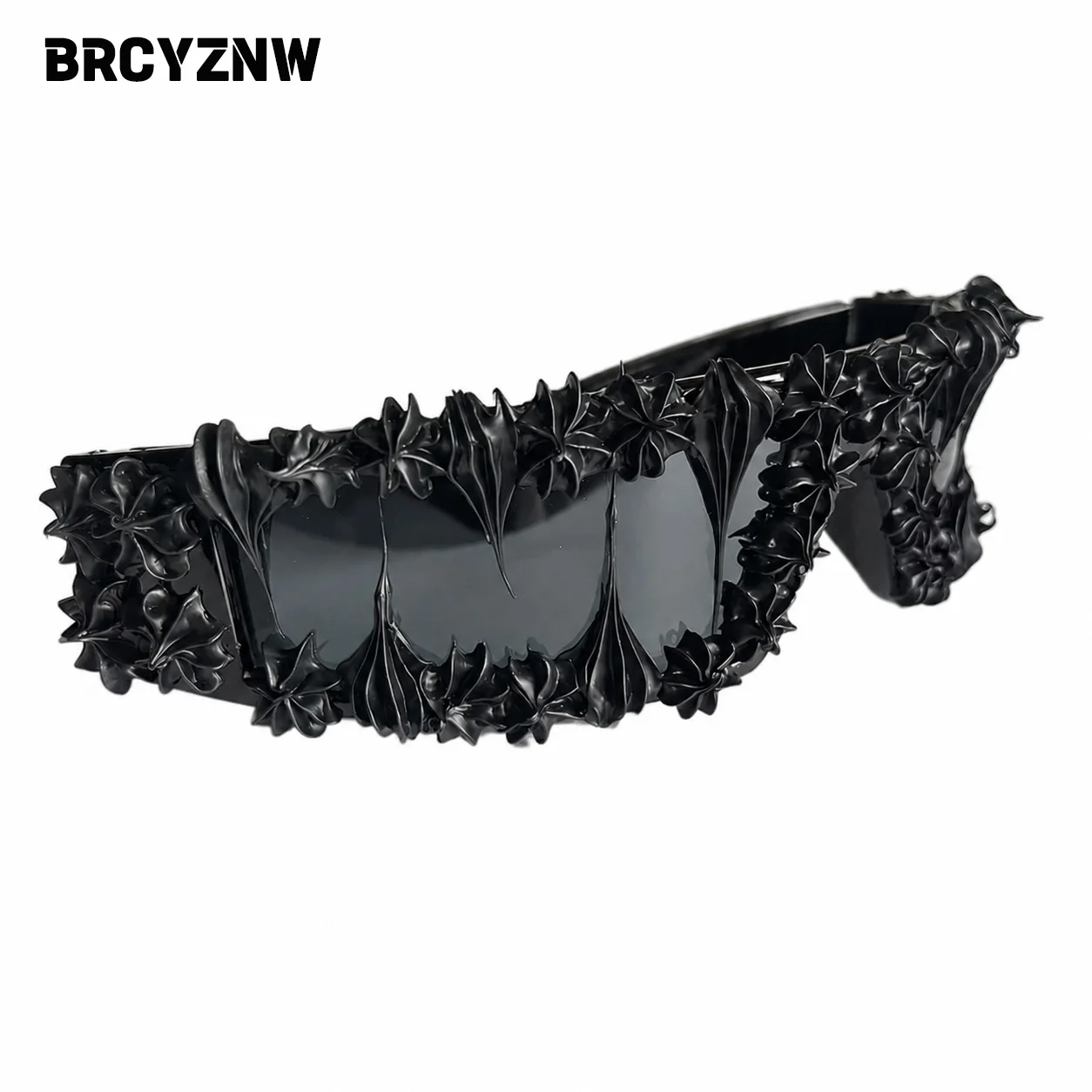 Brcyznw Y2K Avant-Garde Fashion Glasses, Black Three-Dimensional Wrap-Around Frames with Blue-Purple Reflective Front Lenses, Suitable for Character Costumes and Futuristic Outfits