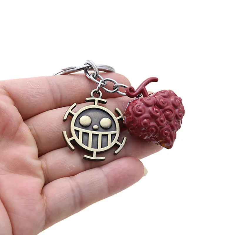 One Piece Metal Keychain Anime Luffy Ace Law Devil Fruit Keyring Pendant Key Holder Car Chaveiro Charm Gifts