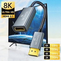 MOSHOU DisplayPort 1.4 to HDMI 2.1 Ultra HD 8K Male to Female Cable 0.25m Converter 8K@60Hz 4K@120Hz Directional