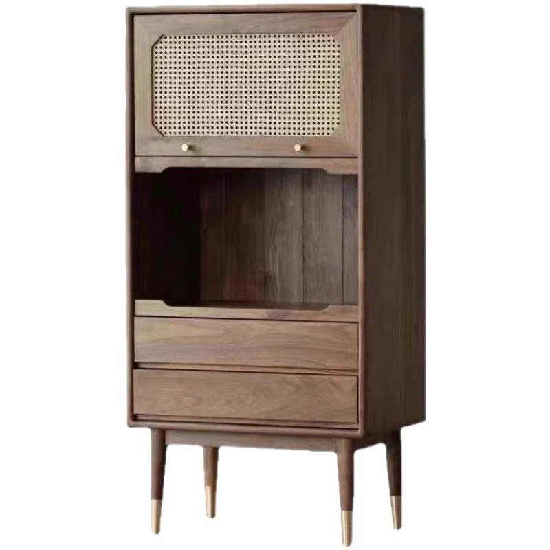 

Rattan cabinet walnut color low cabinet solid wood chest cabinet