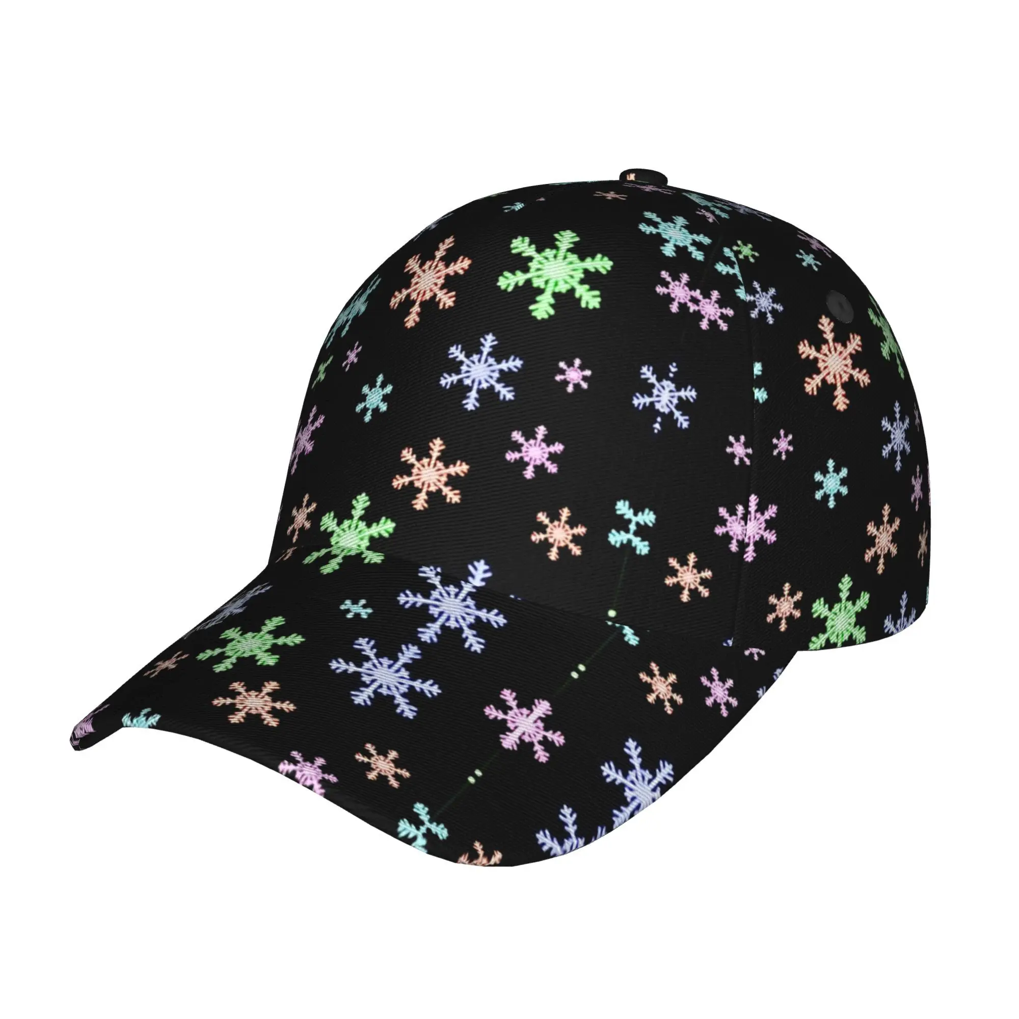 1pc Colorful Snowflakes Falling Full Print Baseball Cap Street Style Hip Hop Hat, Sports Outdoor Fishing Casual Hat, Sun Hat