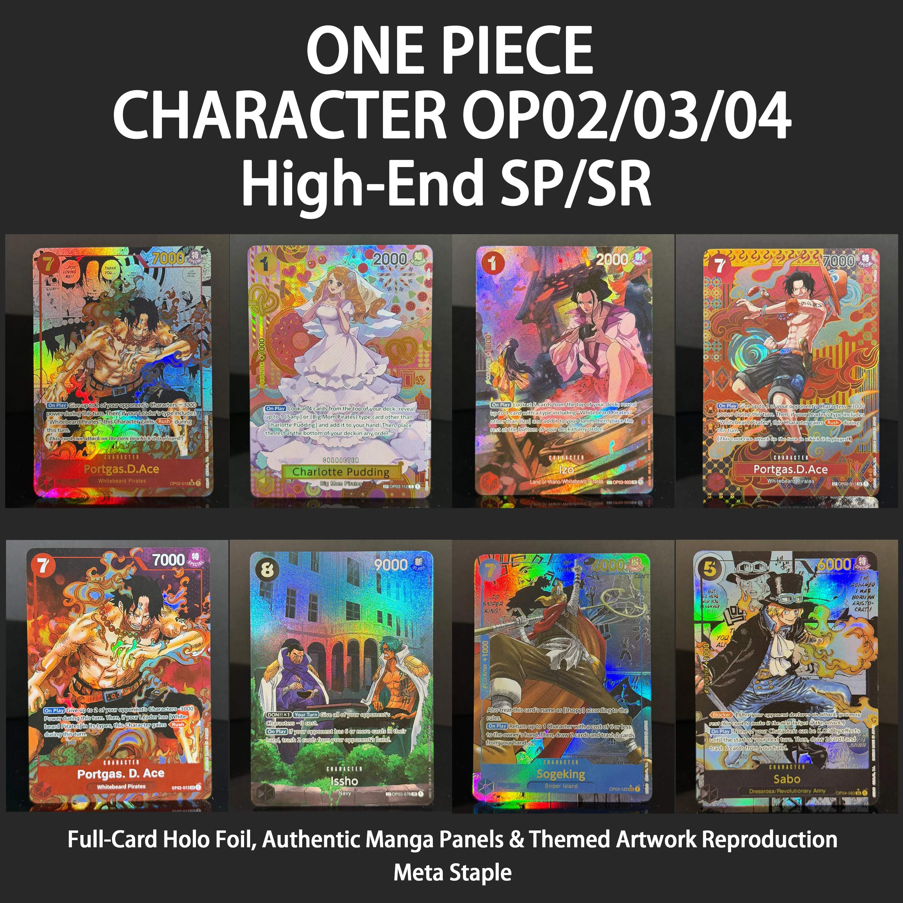 OPCG ONE PIECE OP02/03/04 SR SP Full-Card Holo Foil Authentic Manga Panels Themed Artwork Reproduction Top-Tie Proxy Collectible