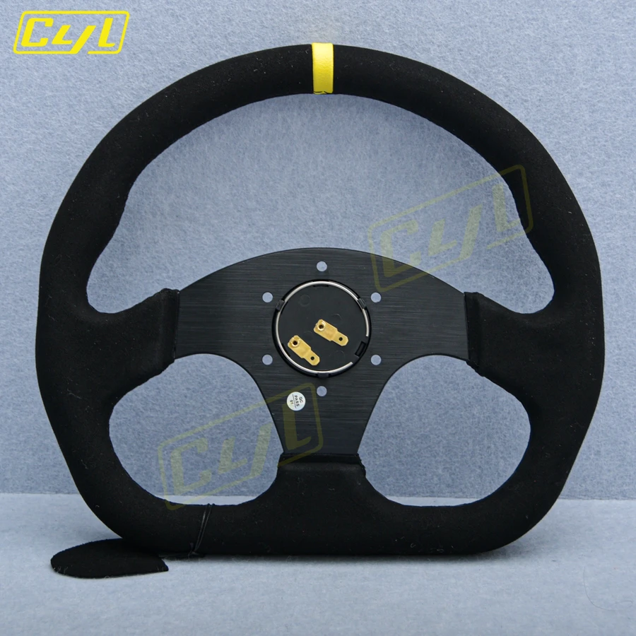 Universal 13inch D Shape Suede Leather Steering Wheel Flat Dish Black Sim Racing Sports Steering Wheel