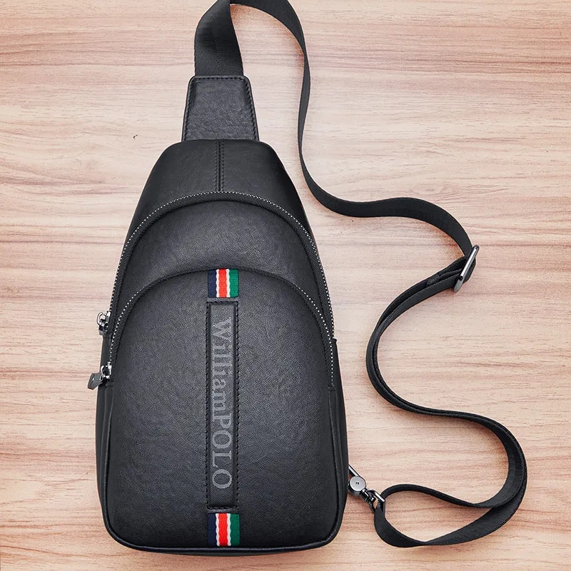 Bolso de pecho de cuero genuino para hombres, mochila de moda, bolso cruzado multifuncional de ocio