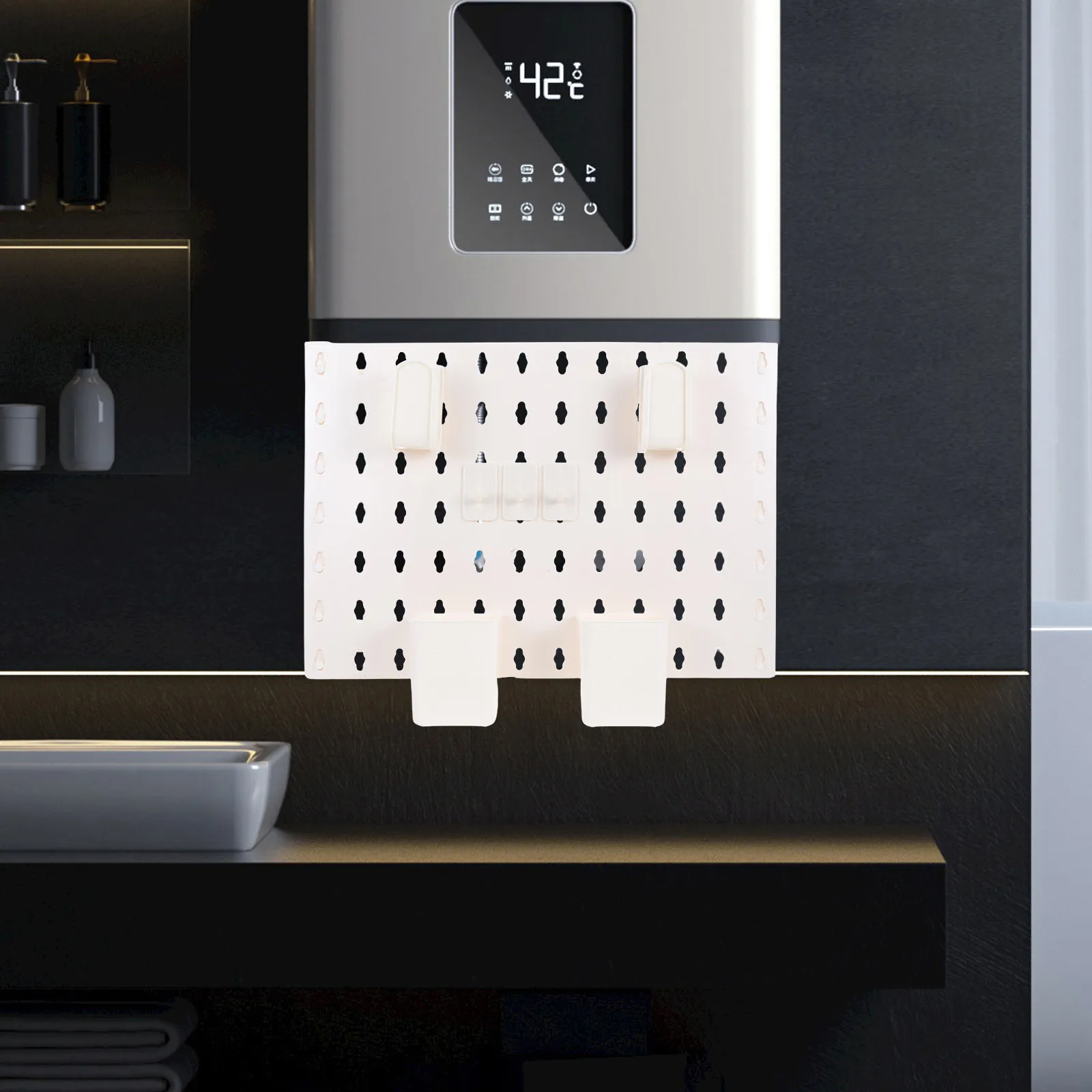 1Set Wall Mounted Pegboard Storage Rack Conceal Gas Pipes Easy Install No Drill Kitchen Bathroom Home Organizer
