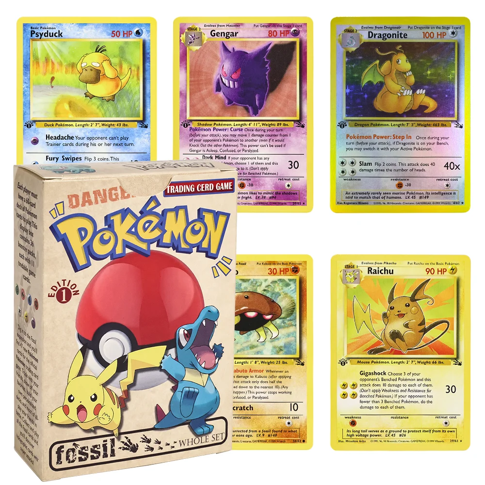 PKM-Karten, ganzes Set, Basisset 2/Team Rocket/1. Edition, Dschungel/Fossil, TCG, Brettspiele, Sammlung, TCG, Proxy-Karten, Spielzeug, komplettes Set