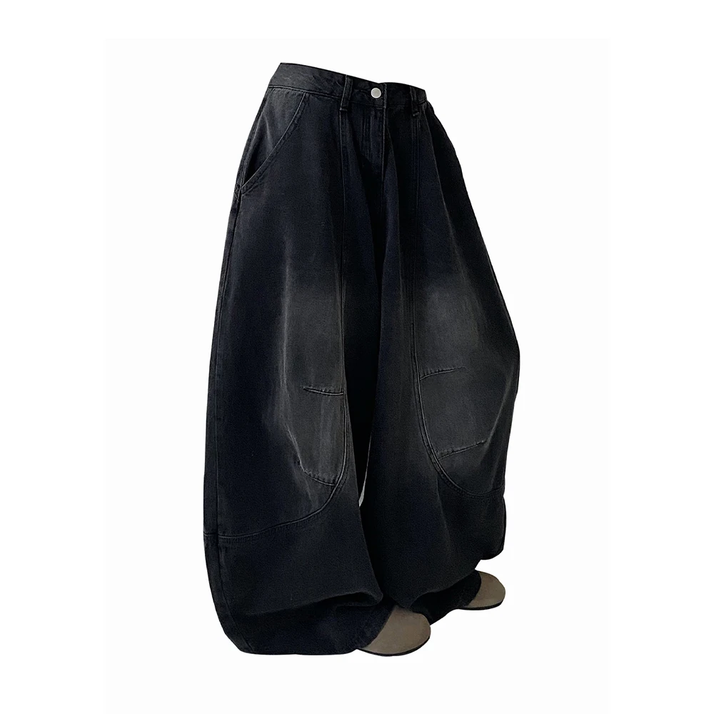 Women's Black Gothic Emo Jeans Oversize Grunge Wide Cowboy Pants Vintage Harajuku Baggy Y2k Oversize Denim Trousers Clothes 2026